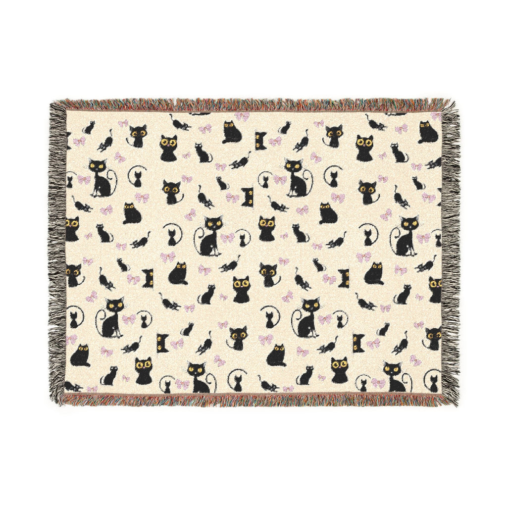 The "Pixel Paws" Coquette Woven Throw — Retro-Chic Cotton Art