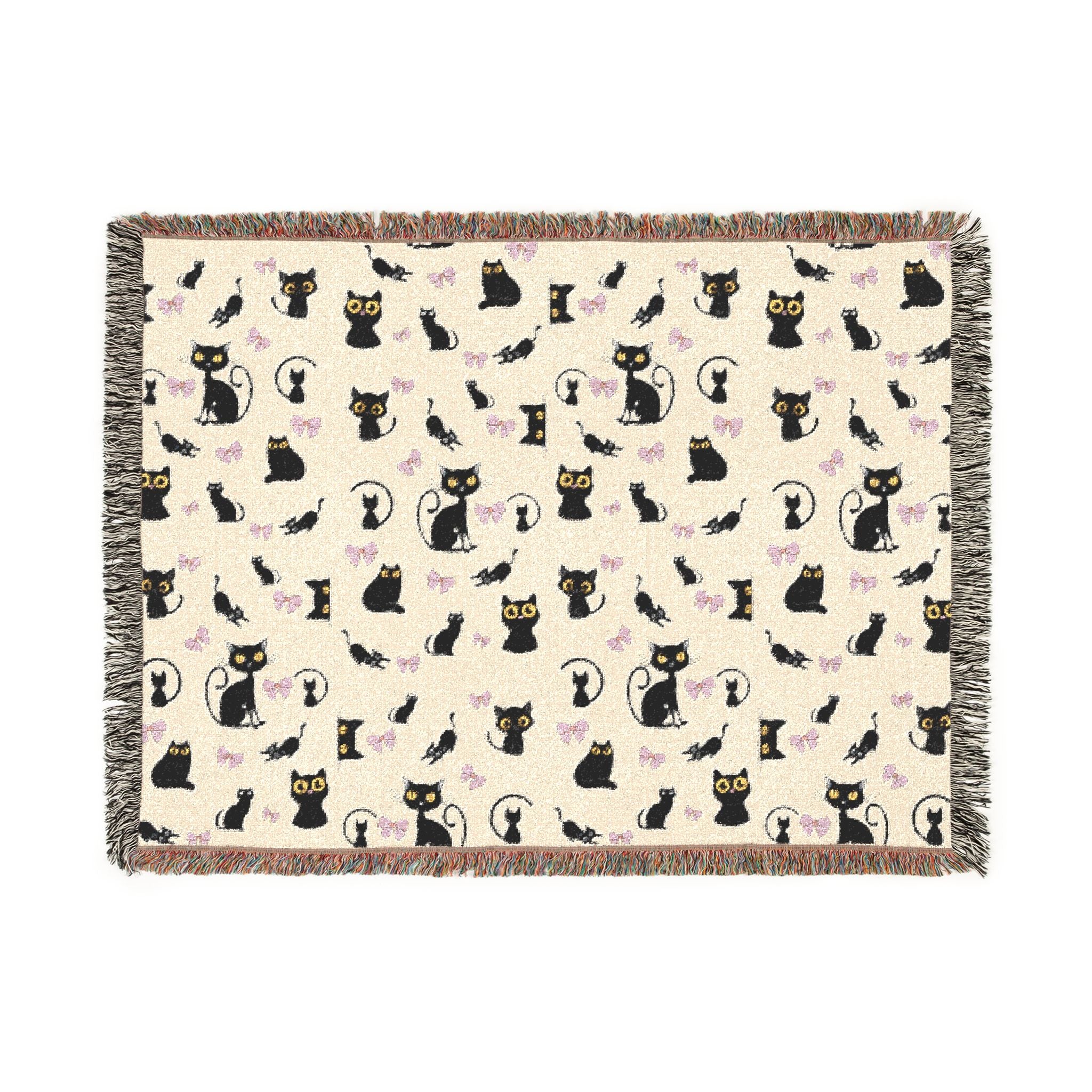 The "Pixel Paws" Coquette Woven Throw — Retro-Chic Cotton Art