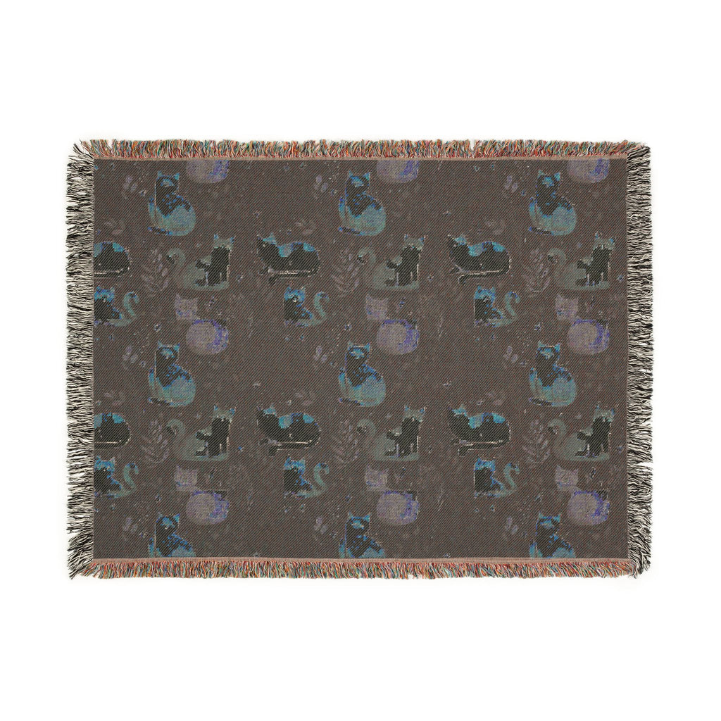The Midnight Garden Woven Heirloom Throw — Dark Botanical Cotton Art