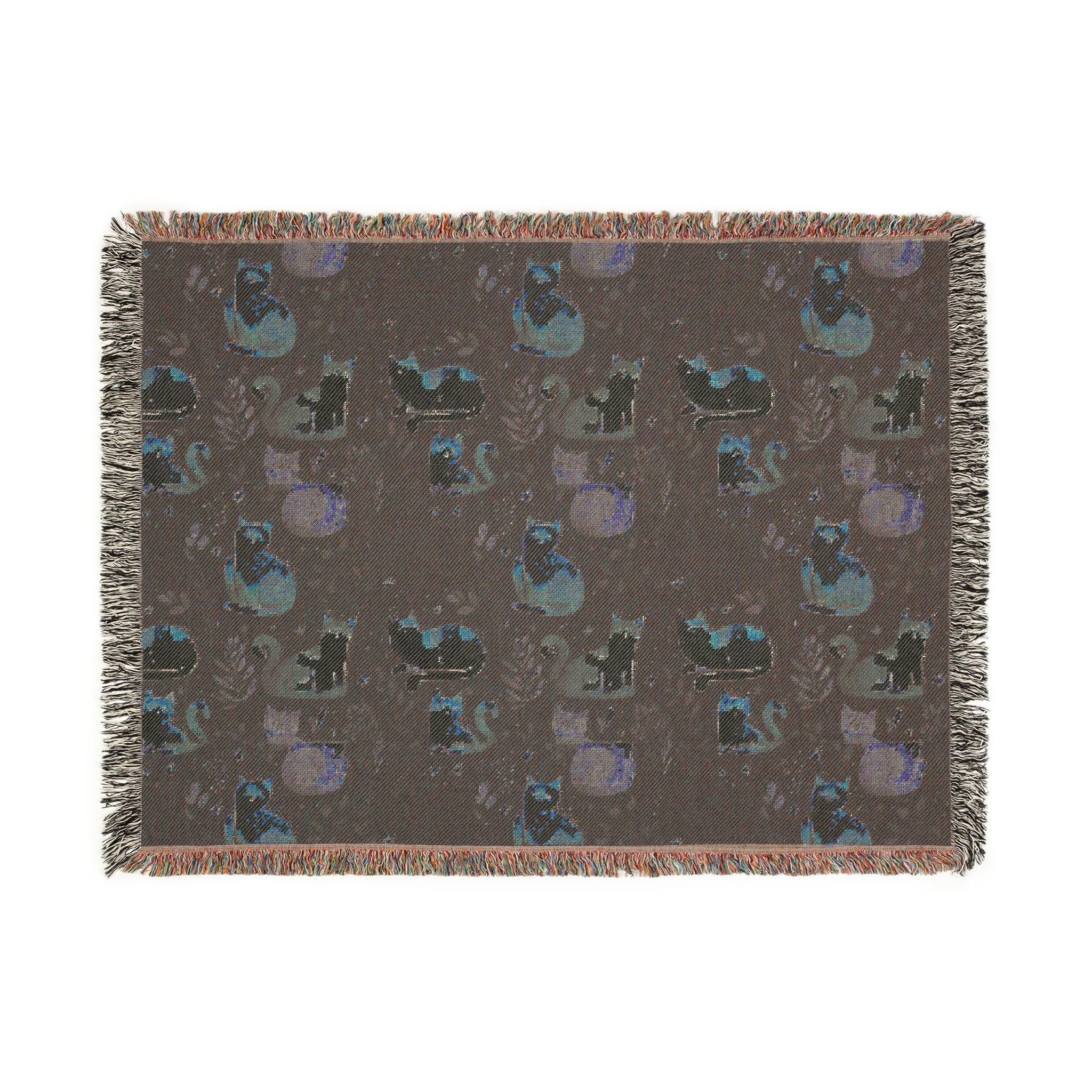 The Midnight Garden Woven Heirloom Throw — Dark Botanical Cotton Art