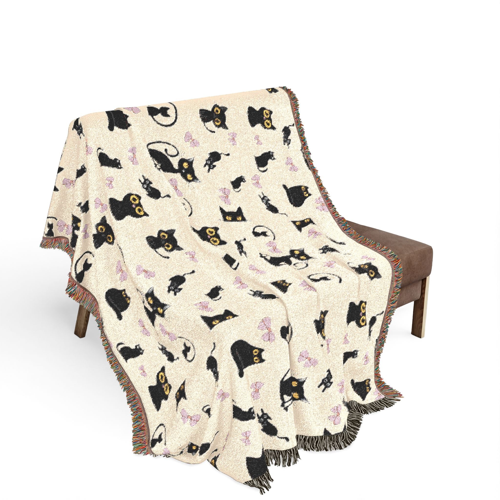 The "Pixel Paws" Coquette Woven Throw — Retro-Chic Cotton Art