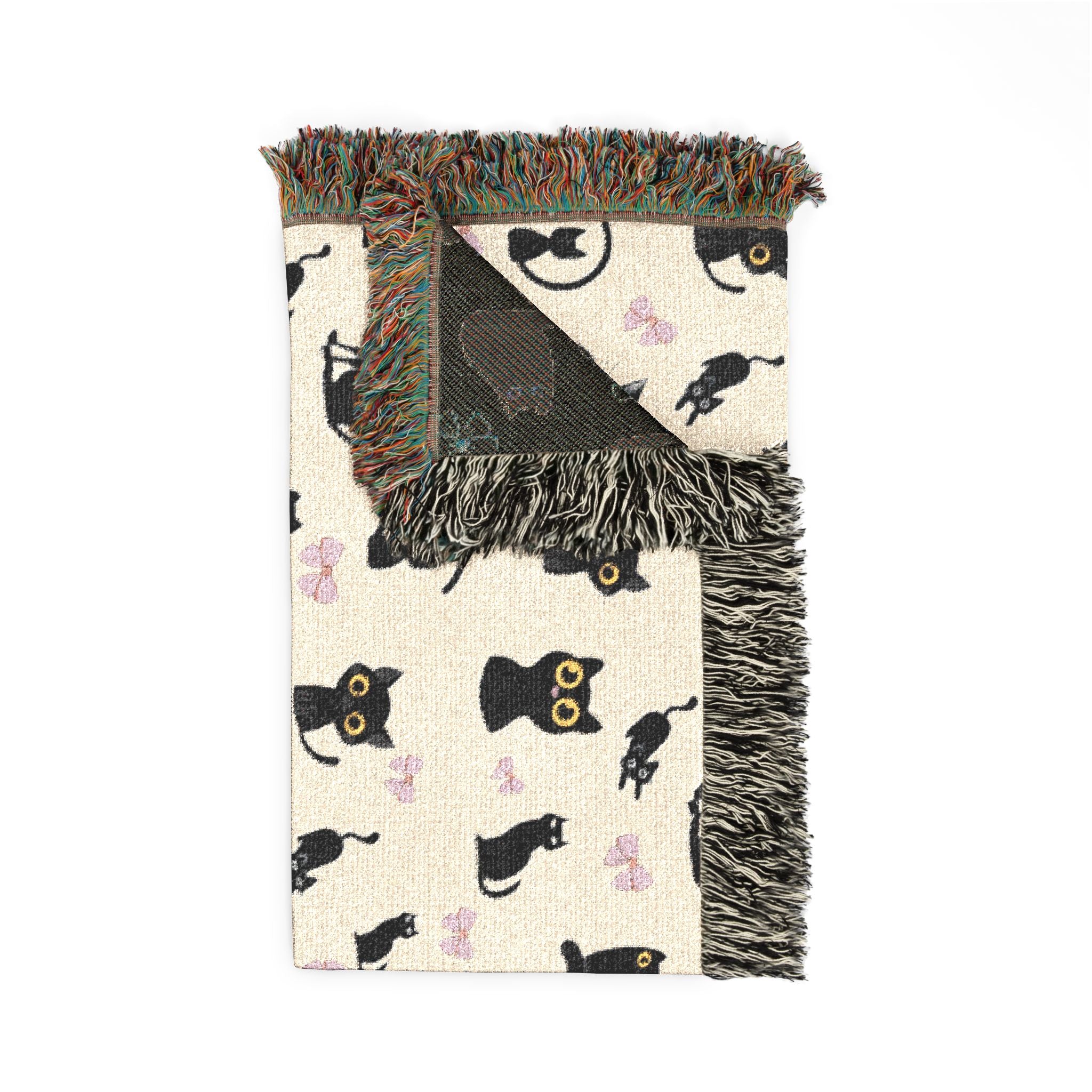 The "Pixel Paws" Coquette Woven Throw — Retro-Chic Cotton Art
