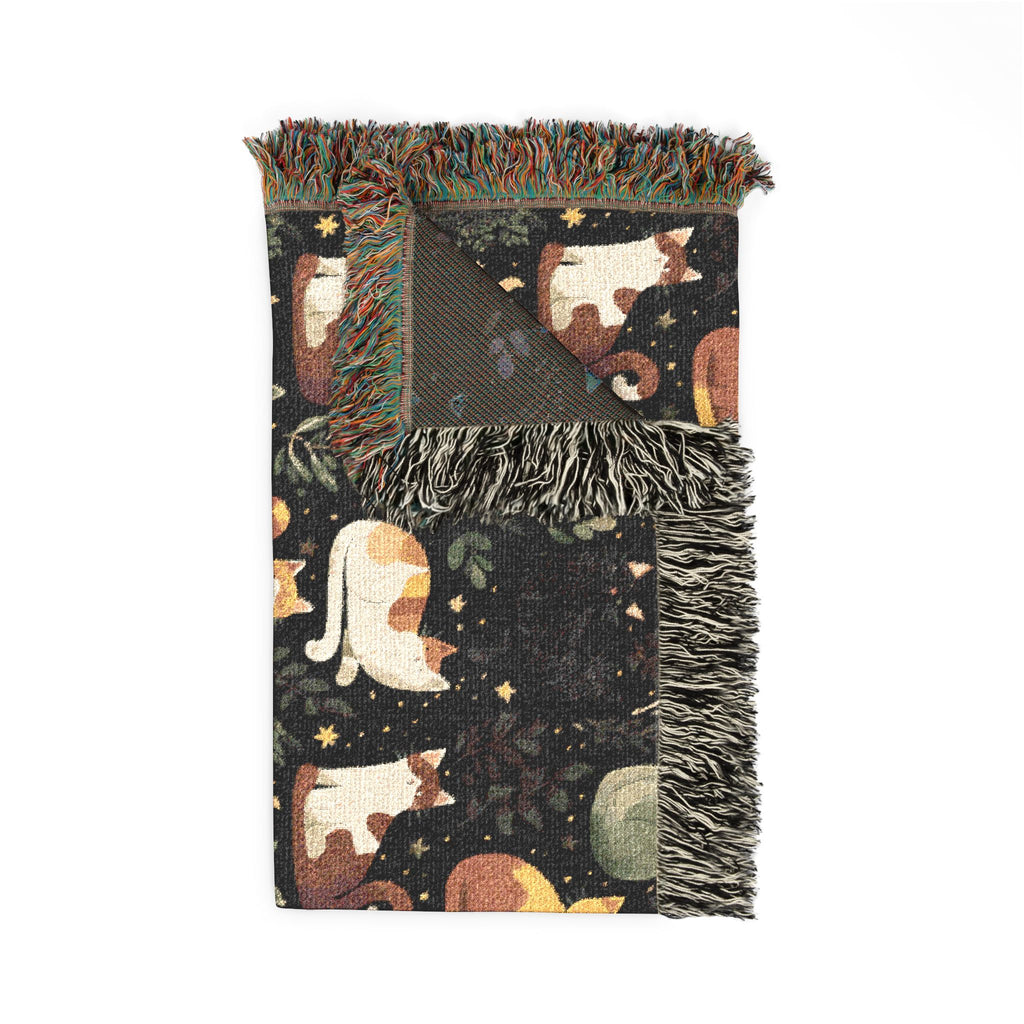 The Midnight Garden Woven Heirloom Throw — Dark Botanical Cotton Art