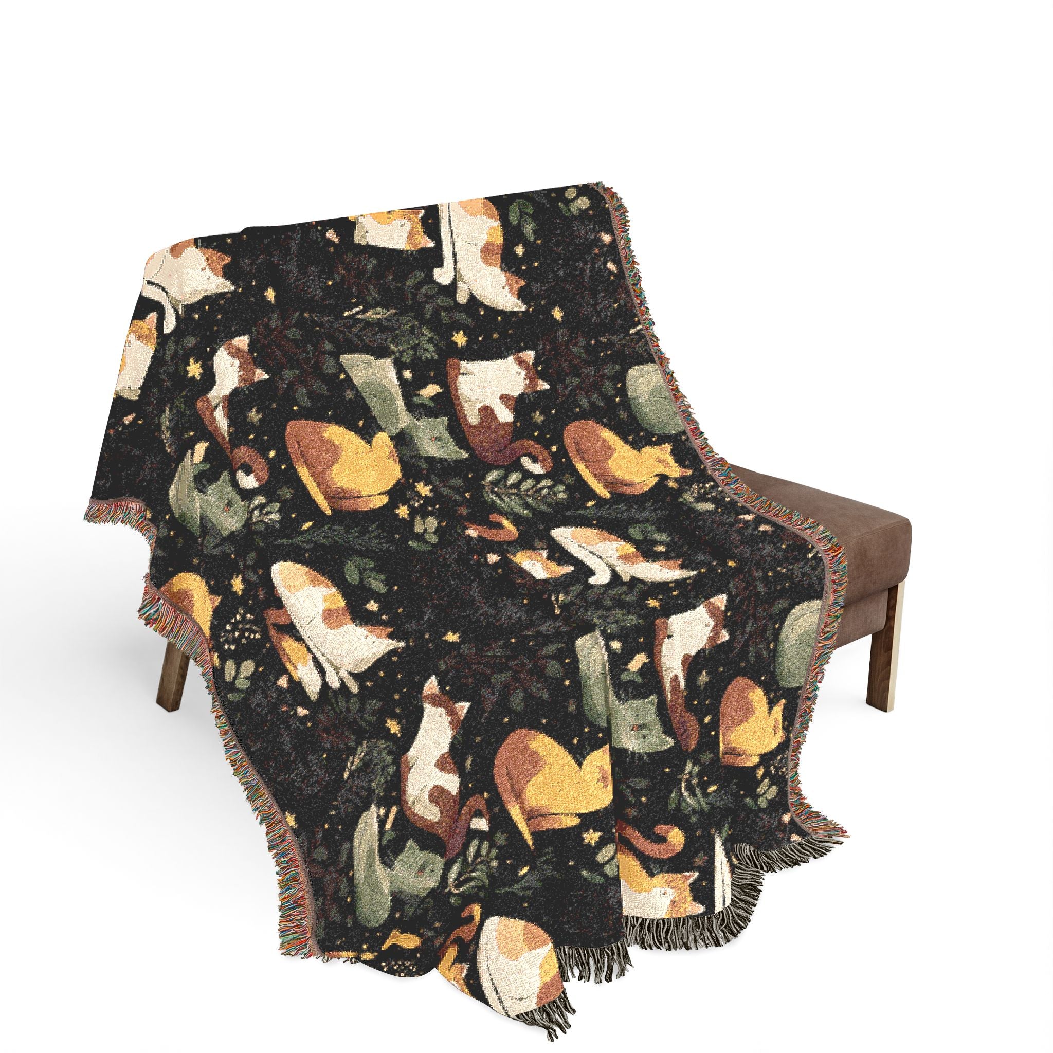 The Midnight Garden Woven Heirloom Throw — Dark Botanical Cotton Art