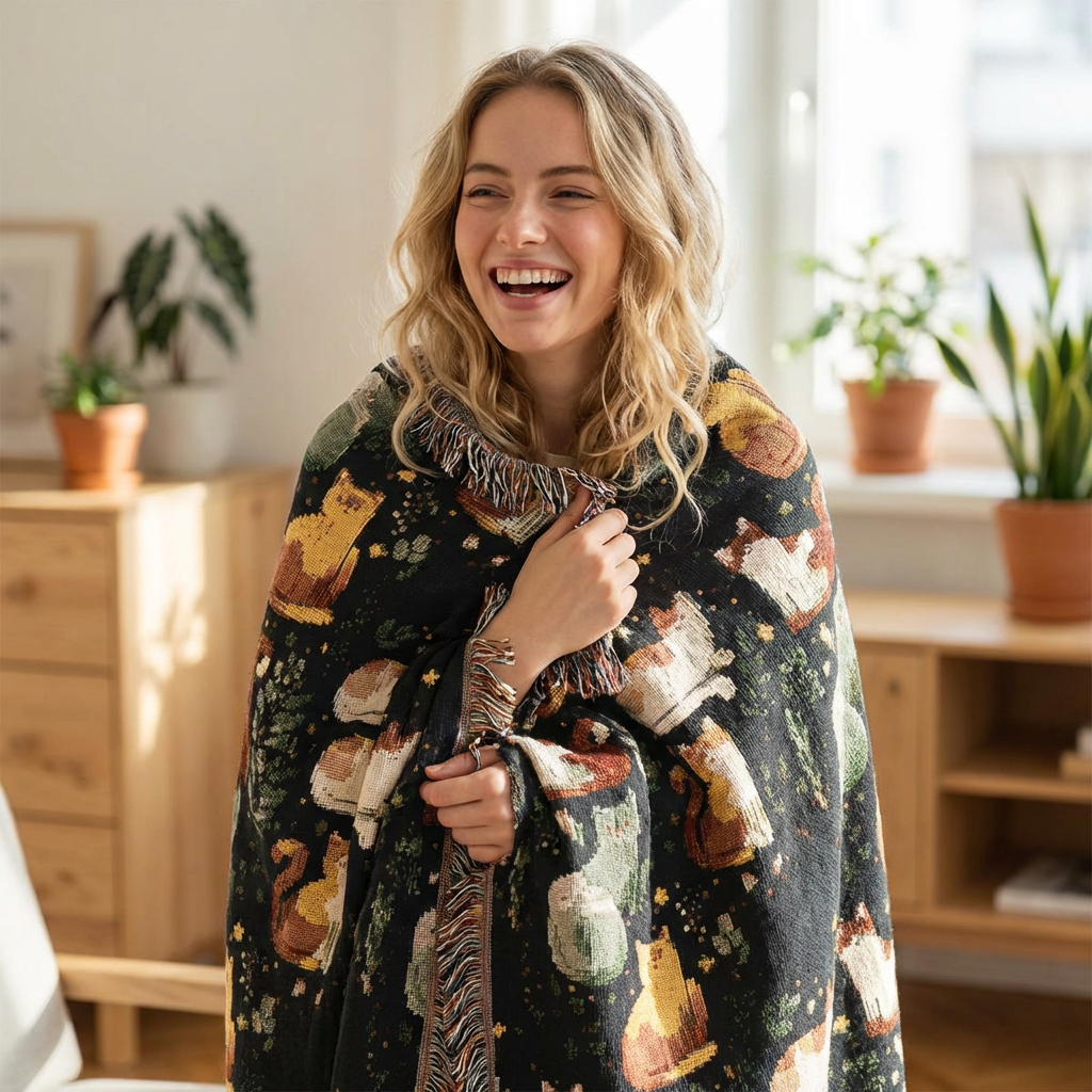 The Midnight Garden Woven Heirloom Throw — Dark Botanical Cotton Art