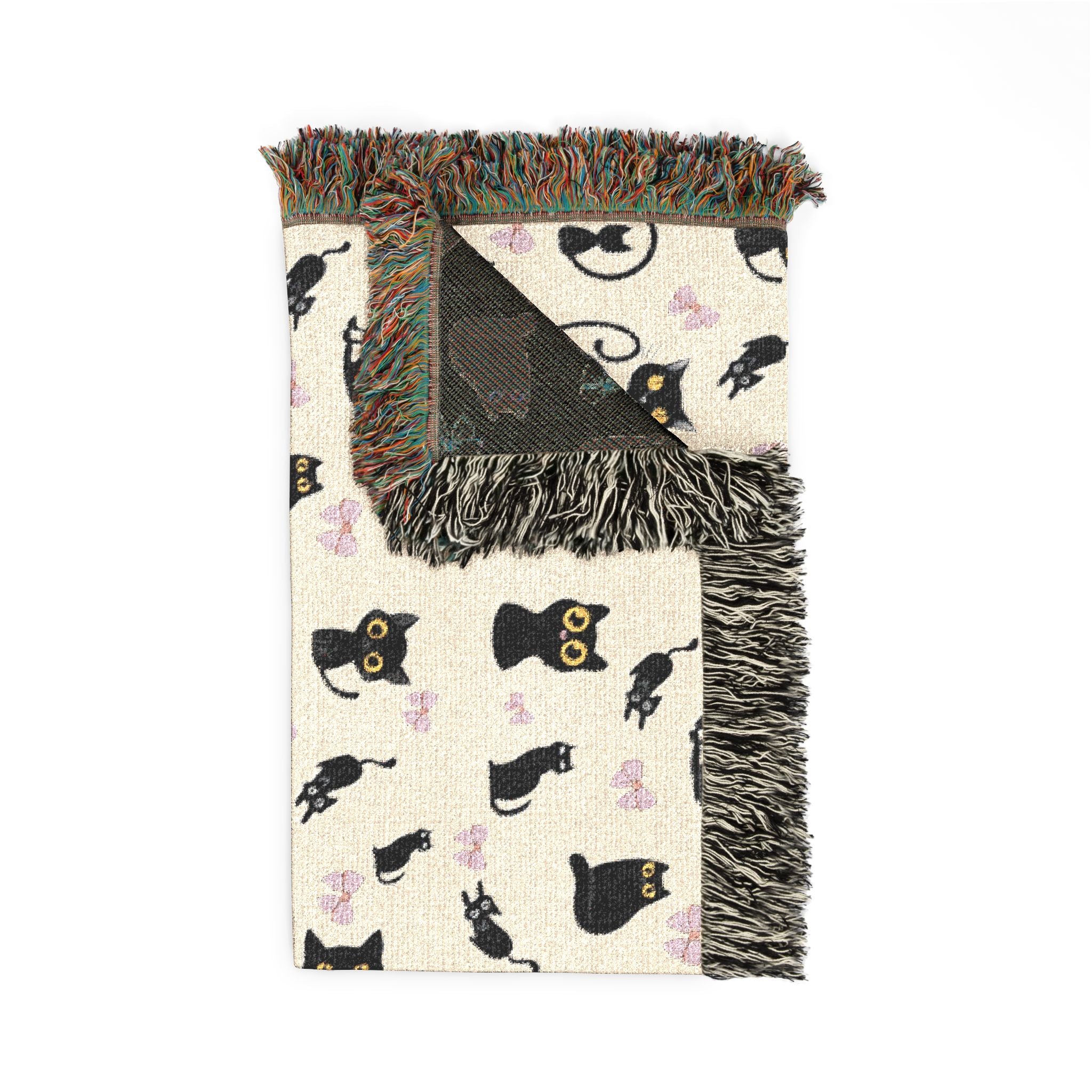 The "Pixel Paws" Coquette Woven Throw — Retro-Chic Cotton Art