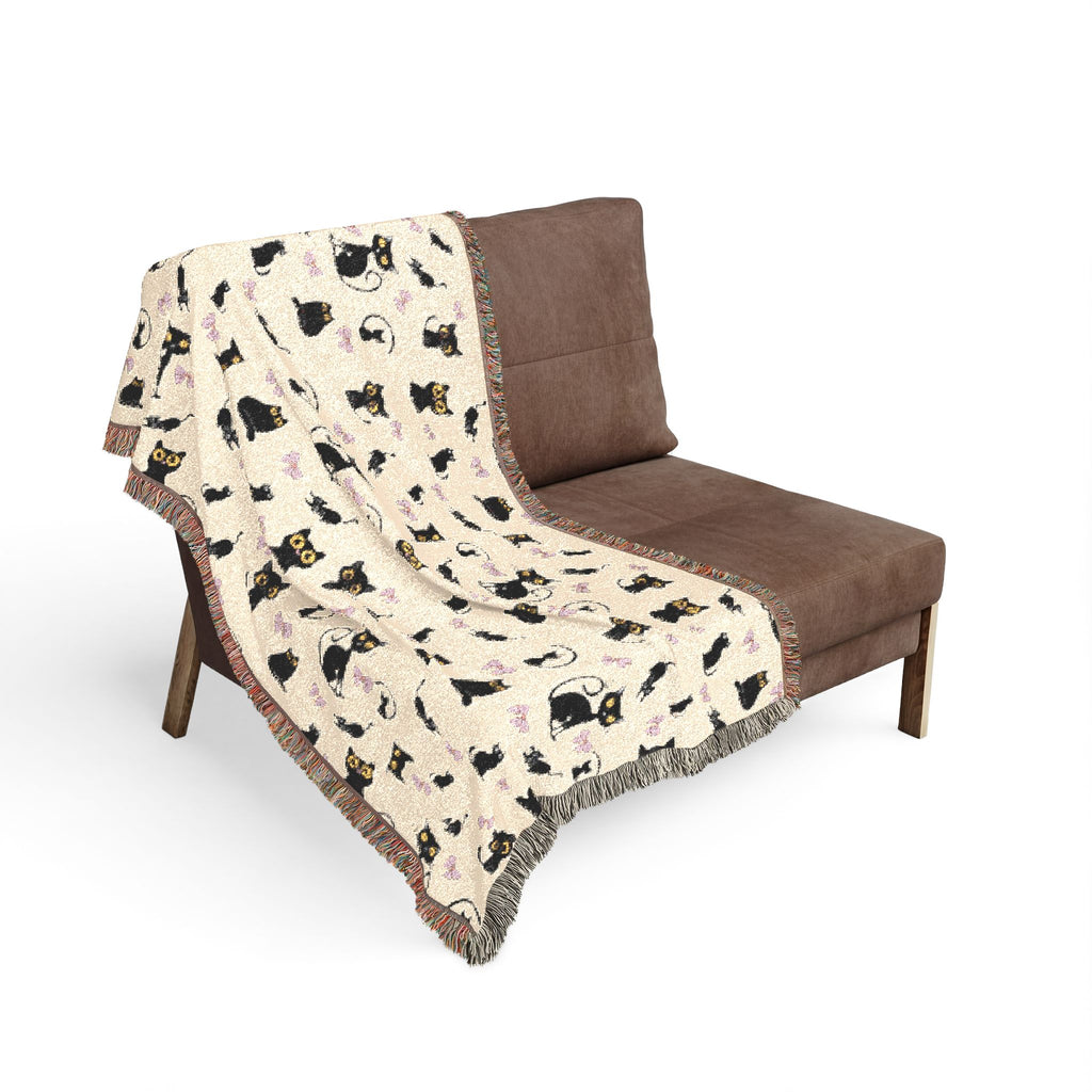 The "Pixel Paws" Coquette Woven Throw — Retro-Chic Cotton Art