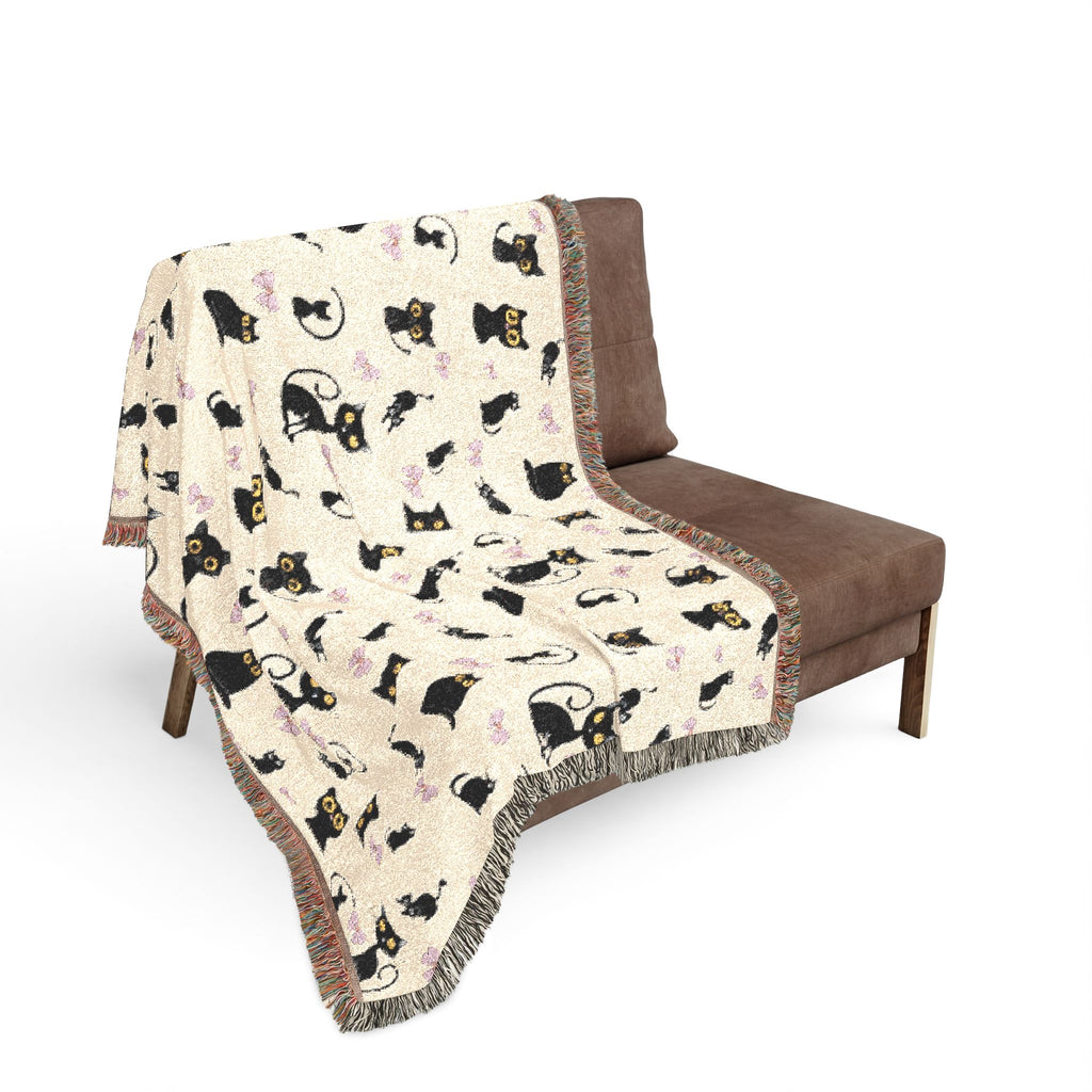 The "Pixel Paws" Coquette Woven Throw — Retro-Chic Cotton Art