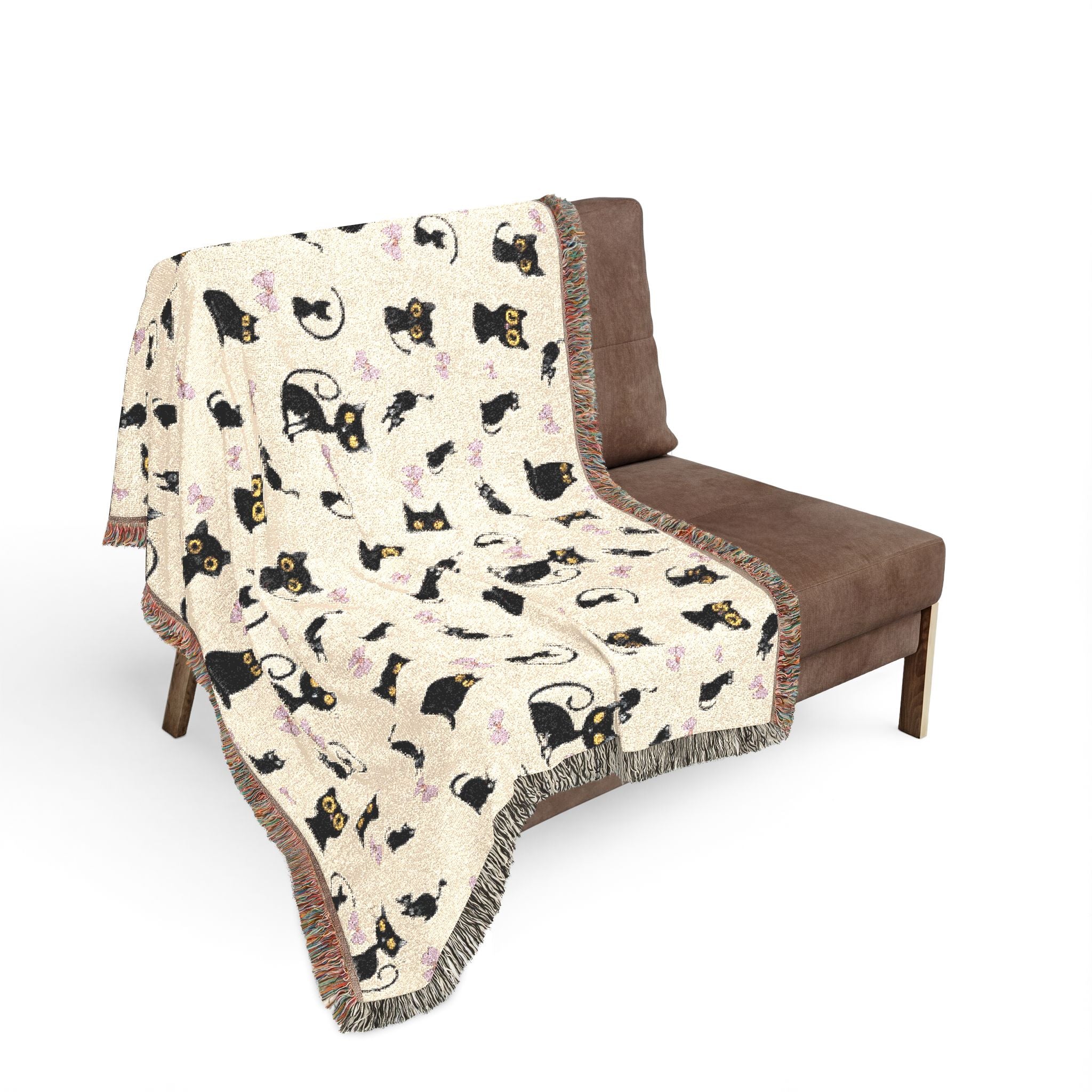 The "Pixel Paws" Coquette Woven Throw — Retro-Chic Cotton Art