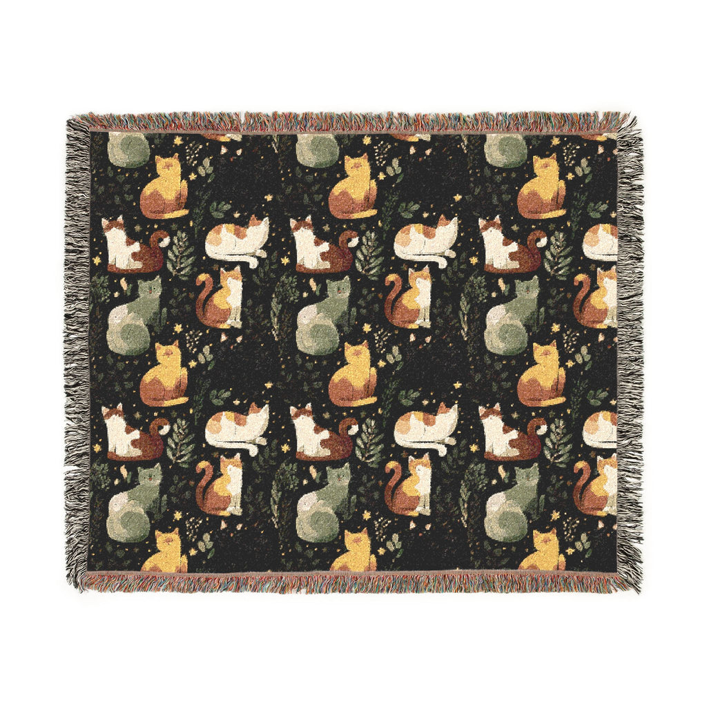 The Midnight Garden Woven Heirloom Throw — Dark Botanical Cotton Art