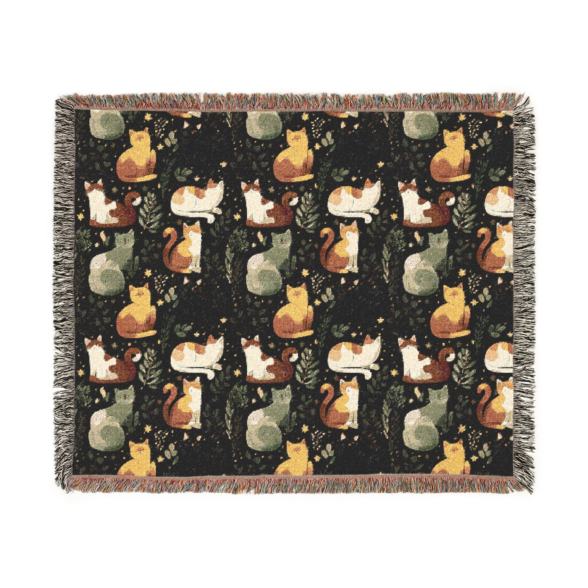 The Midnight Garden Woven Heirloom Throw — Dark Botanical Cotton Art