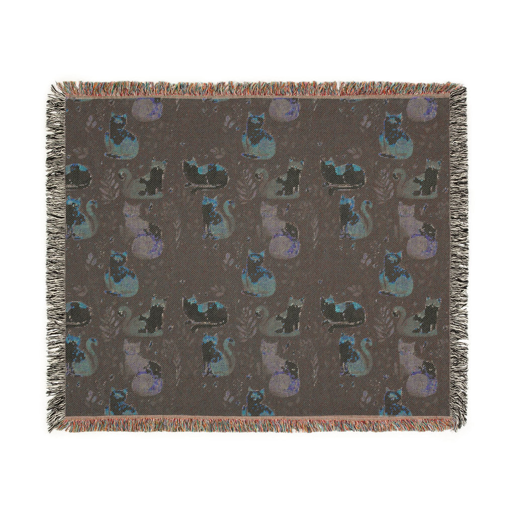 The Midnight Garden Woven Heirloom Throw — Dark Botanical Cotton Art