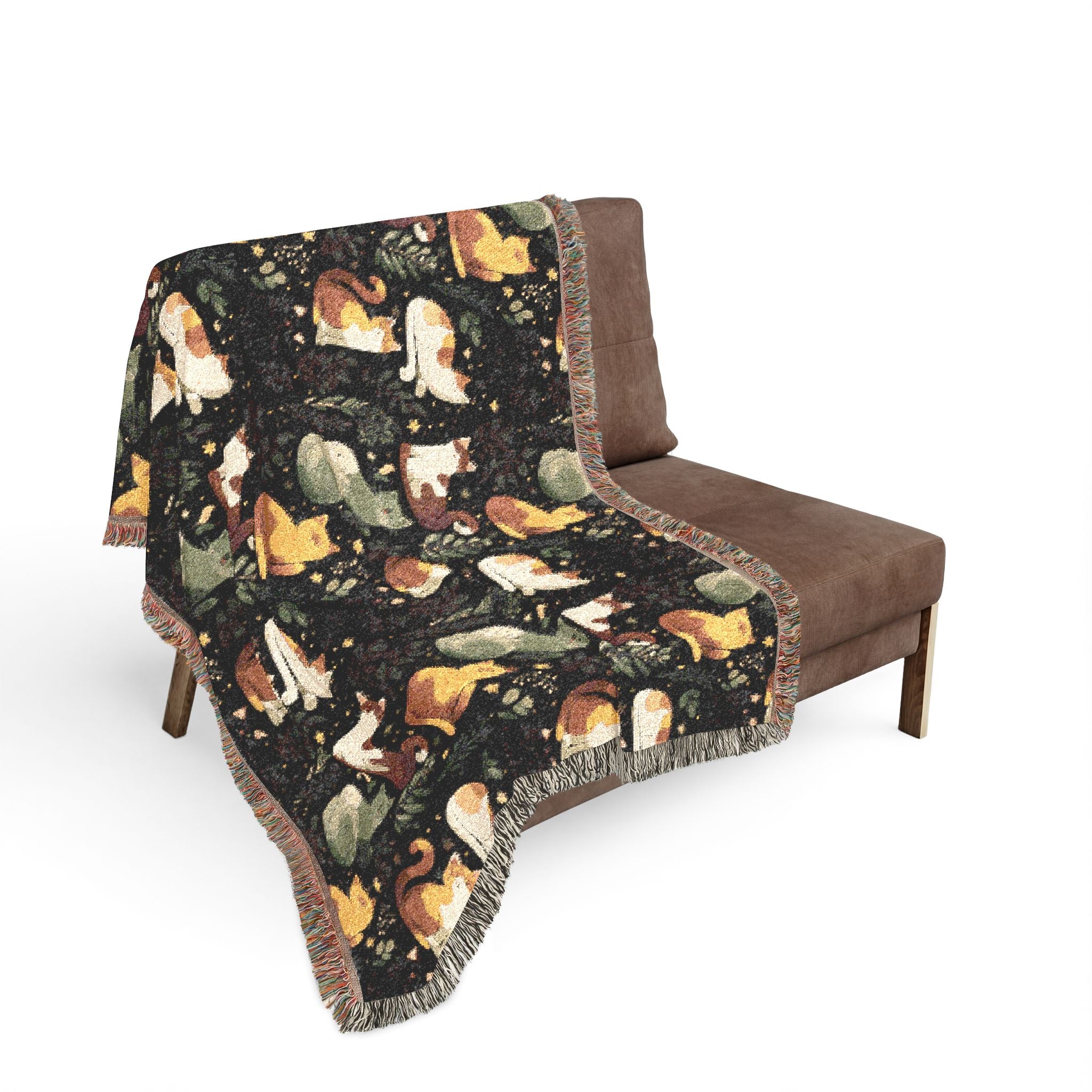 The Midnight Garden Woven Heirloom Throw — Dark Botanical Cotton Art