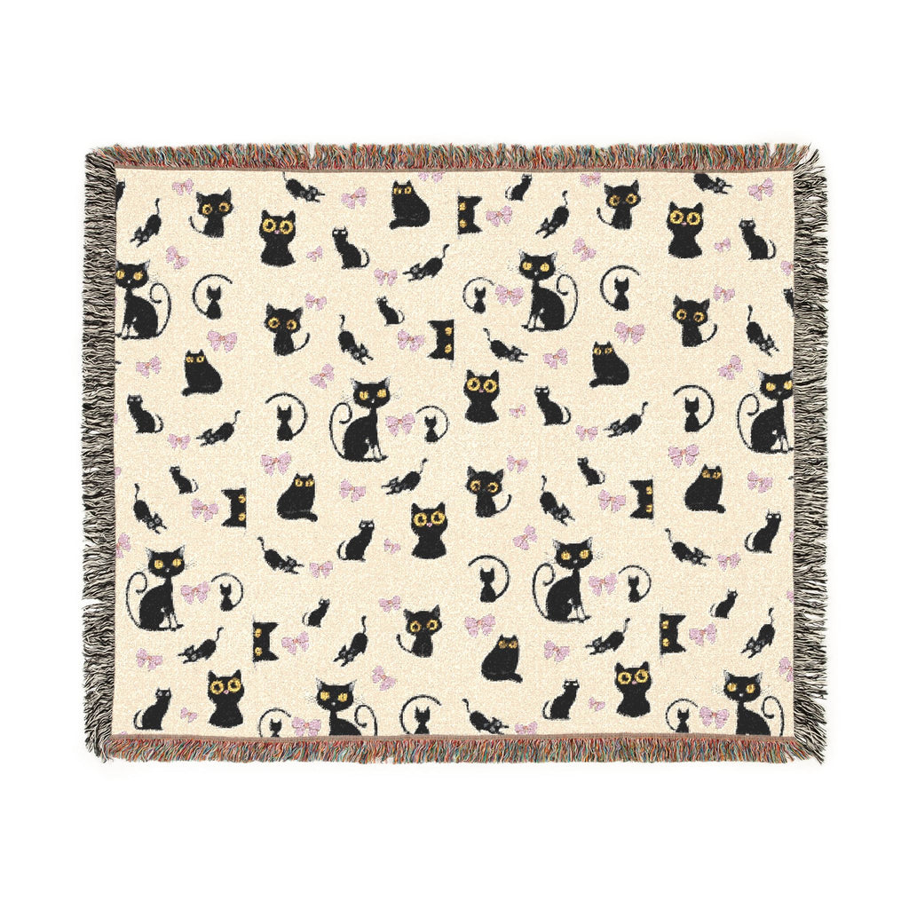 The "Pixel Paws" Coquette Woven Throw — Retro-Chic Cotton Art