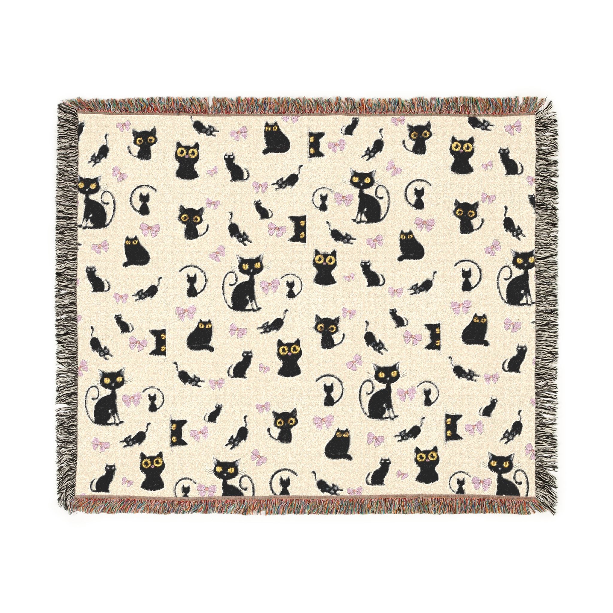 The "Pixel Paws" Coquette Woven Throw — Retro-Chic Cotton Art