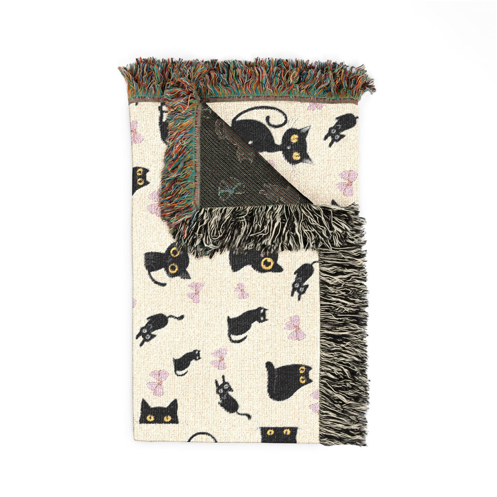 The "Pixel Paws" Coquette Woven Throw — Retro-Chic Cotton Art