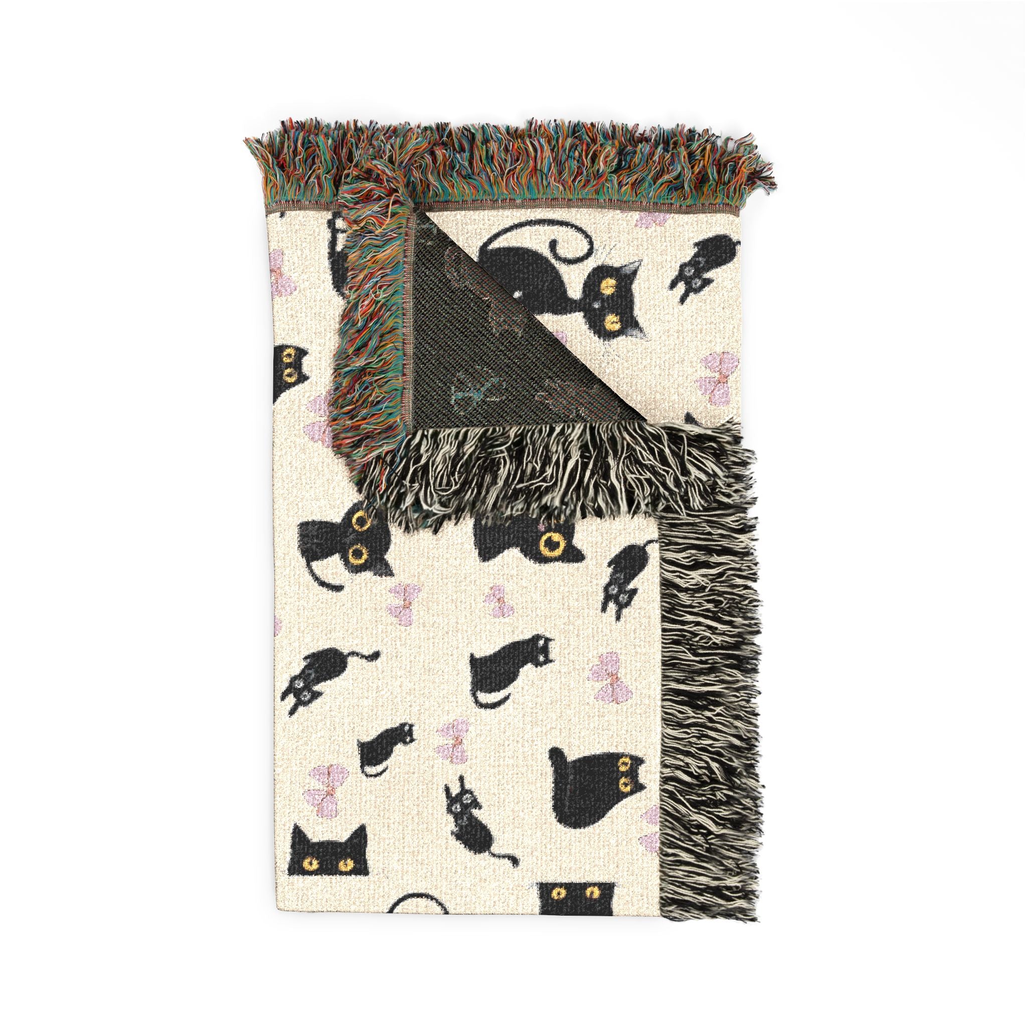 The "Pixel Paws" Coquette Woven Throw — Retro-Chic Cotton Art