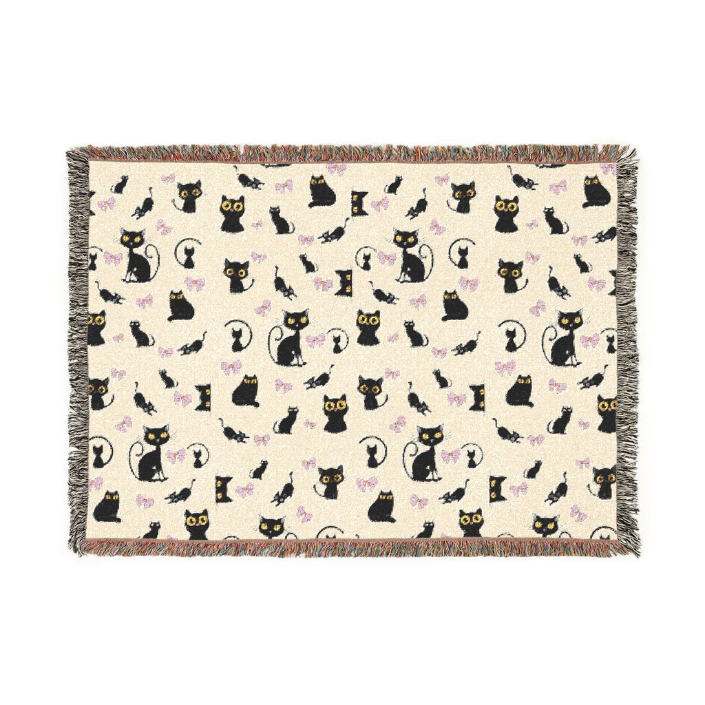 The "Pixel Paws" Coquette Woven Throw — Retro-Chic Cotton Art