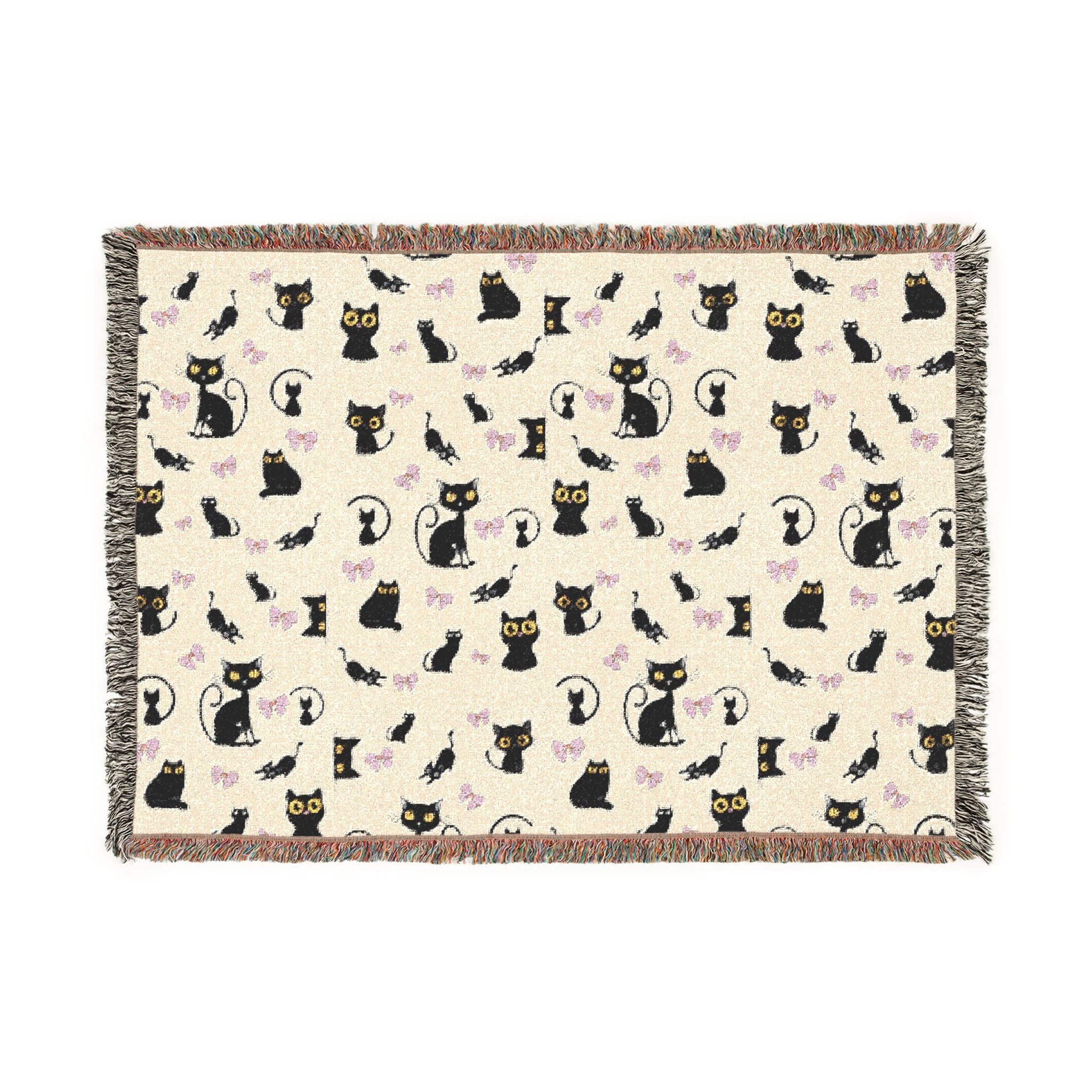 The "Pixel Paws" Coquette Woven Throw — Retro-Chic Cotton Art